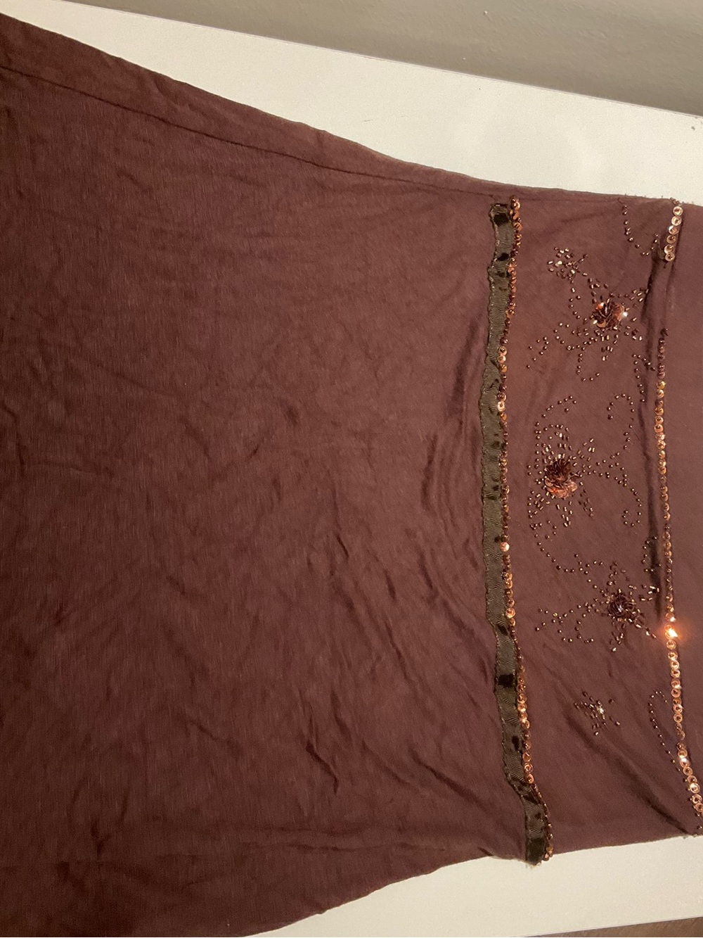 Thrifted Embellished Brown Sequin Detail Babydoll Tube Top